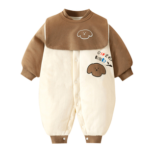 婴儿衣服秋冬宝宝夹棉连体衣加厚保暖棉衣冬装新生儿哈衣爬服冬季