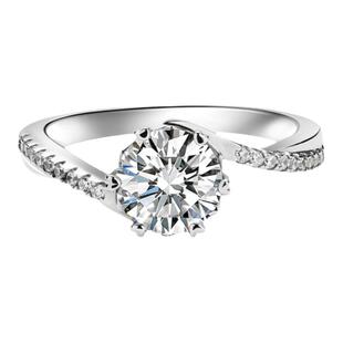 右手等待雪花扭臂1克拉莫桑石钻戒S925银镀金情侣对戒闭口戒指女