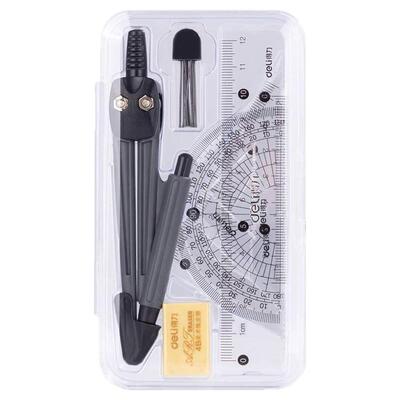 得力79524圆规尺规考试直尺三角板尺子学生工具绘图文具7件套装小学初中高中生用多功能考试学习文具用品