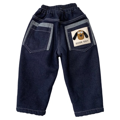 男孩柔软弹力卡通加绒加厚牛仔裤