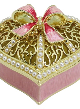 合金工艺品求婚戒指盒珐琅彩心形首饰盒装饰摆件婚庆用品伴手礼