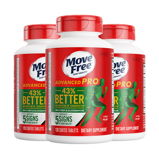 益节Move Free绿瓶升级氨糖维骨力软骨素加MSM120粒3瓶装金装绿标