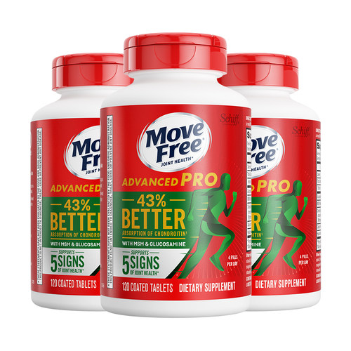 益节Move Free绿瓶升级氨糖维骨力软骨素加MSM120粒3瓶装金装绿标