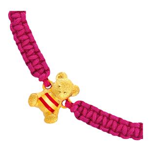 justgold镇金店partyfun可爱熊黄金足金编织手绳手链1220481Y
