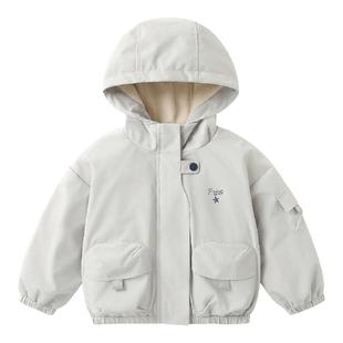 右欧男童加绒外套冬季厚上衣小宝宝防水衣服男孩2025新款儿童童装