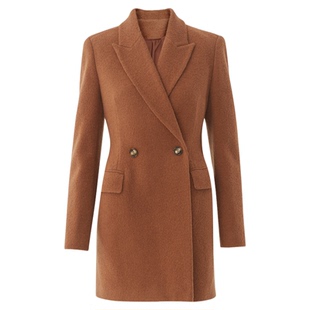 AUM噢姆冬季羊毛呢子外套复古砖红色中长大衣