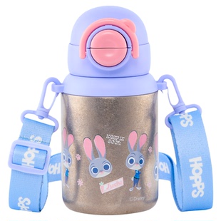 联众迪士尼纯钛保温杯儿童男卡通双饮杯疯狂动物城便携女童吸管杯
