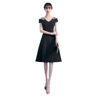 黑色晚礼服女平时可穿气质宴会轻奢小众高端洋装连衣裙夏季小个子