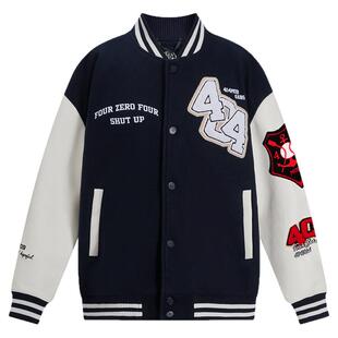 404MOB美式复古刺绣棒球服男女款重磅PU皮拼接撞色情侣夹克外套秋