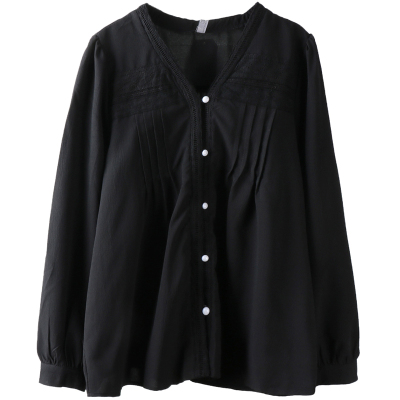 宽松白衬衫长袖V领纯棉大码女装