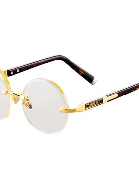 竹叶青水晶眼镜太阳镜水晶石头墨镜男女复古圆形圆脸无框防护眼镜