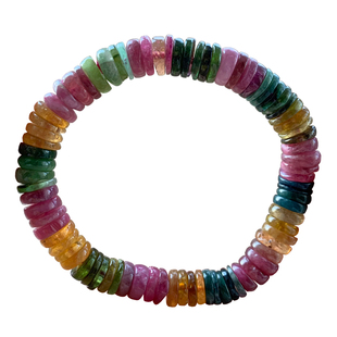 天然碧玺盘珠水晶手链饰品巴西老矿彩虹糖果渐变色手串单圈送礼物