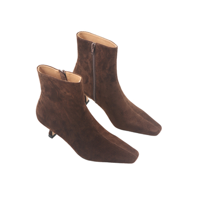 法式复古侧拉链短筒靴女真皮靴子