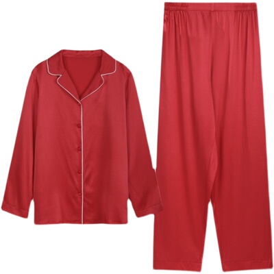 安莉芳桑蚕丝红色长袖家居服女