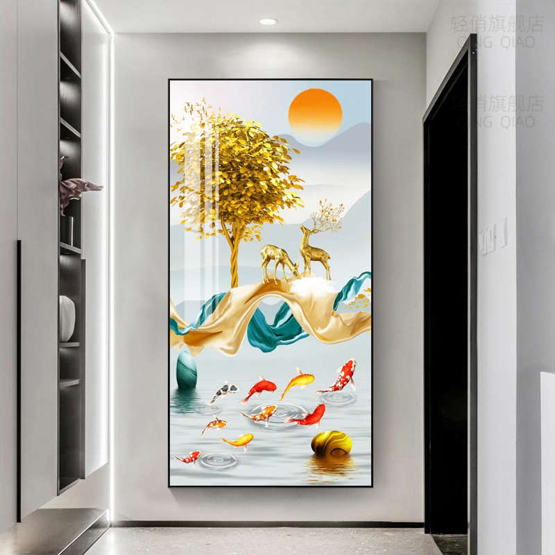 5d钻石画满钻新款客厅玄关2025点钻石绣十字绣九鱼图轻奢简约竖版