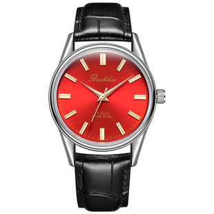 老式国产手动上弦机械手表男士小众艺术红色表盘学生防水复古腕表