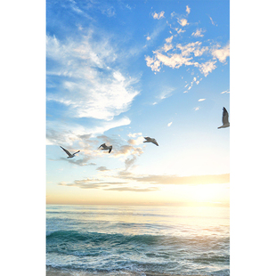 北欧现代简约大海海景三联装饰画画芯打印海边风景海浪地中海画心