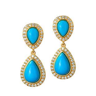 龙丰绿松轩美松水滴耳钉天然绿松石旦面耳坠保真暴力蓝色高瓷耳饰