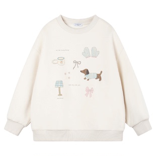 MUCMUKN【手绘小狗】原创趣味印花一体加绒卫衣上衣女童冬季新款