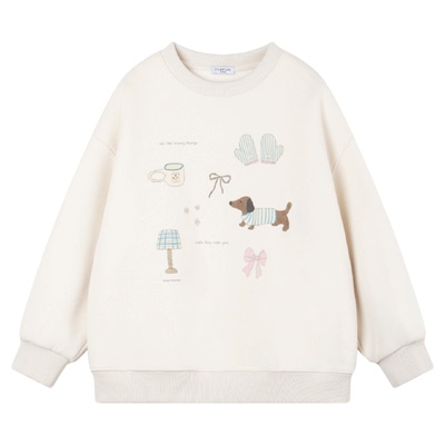 MUCMUKN【手绘小狗】原创趣味印花一体加绒卫衣上衣女童冬季新款