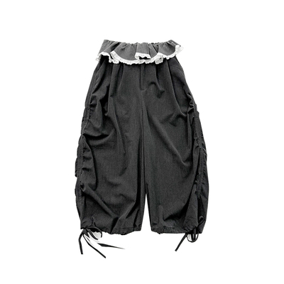 OOURSLAB 原创设计款花边腰深灰西装萝卜裤牛筋腰7分阔腿裤25夏新