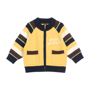 小O爸男婴童 宝宝针织开衫秋冬季2026新款撞色韩系婴儿毛衣外套