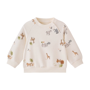 英氏童装上衣男童春秋圆领春季衣服儿童长袖卫衣动物卡通百搭新款