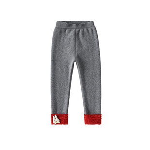 皇室童缘女童卡通翻边加绒打底裤冬季新款儿童加厚紧身裤子中大童