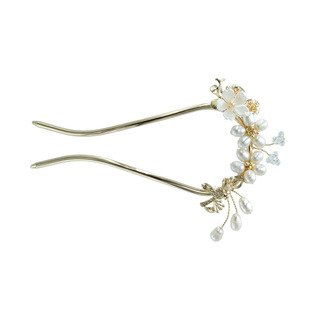 珍珠花u型发钗古风素雅发簪新中式清冷配旗袍簪子挽发丸子头发饰