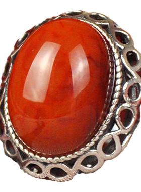 凉山南红玛瑙复古款S925纯银戒指