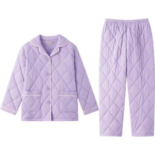 秋鹿秋冬季夹棉睡衣女2025新款三层加厚情侣款家居服男冬纯棉省服