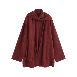 AZure复古红披肩斗篷外套针织毛呢大衣宽松显瘦百搭通勤围巾毛衣