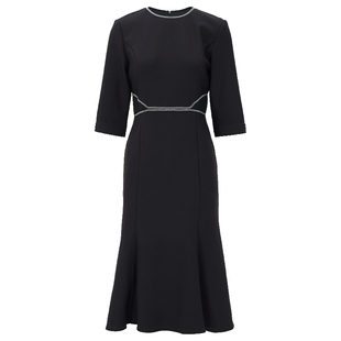 马天奴秋冬新款女装圆领收腰连衣裙子修身鱼尾裙气质时尚法式优雅