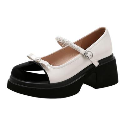 星期六甜美珍珠粗跟玛丽珍