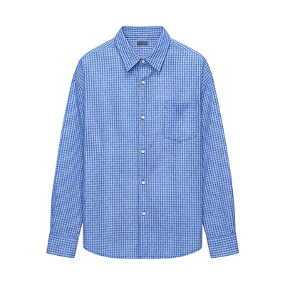 Dream made 美式蓝色格子长袖衬衫男女春季miu系高知穿搭情侣衬衣