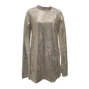 欧美潮款挂脖立领显瘦披肩袖连衣裙闪闪亮片生日晚宴聚会小礼服裙