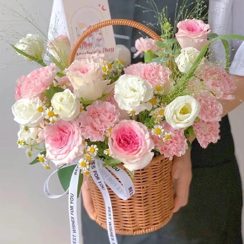 仿藤编手提花篮家用装饰编织花盆客厅插花柳编摆件手工田园风篮子