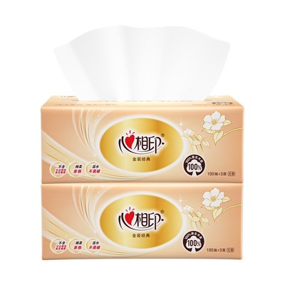 原生木浆100抽3层2包抽纸心相印