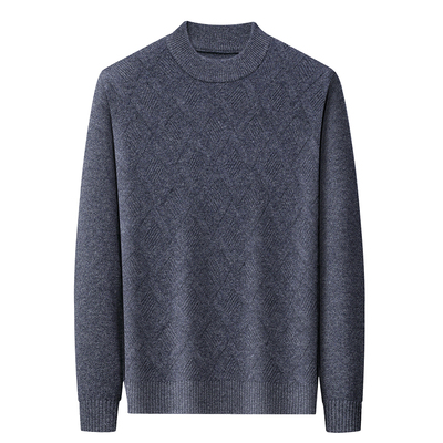 鄂尔多斯市100纯羊毛衫男士圆领加厚毛衣商务休闲中年针织羊毛衫