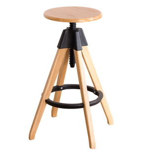 实木升降吧台椅北欧家用酒吧椅子奶茶店前台椅现代简约旋转高脚凳