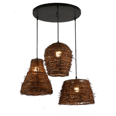 东南亚编织乡村复古餐厅灯具藤艺