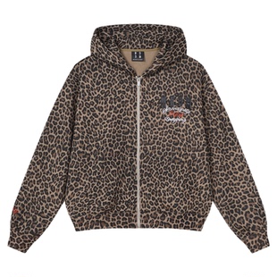 MEDM 豹纹华夫格贴皮绣休闲拉链帽衫美式男女连帽开衫加绒卫衣秋