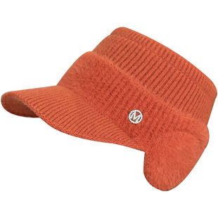 南极人保暖毛线空顶帽女士冬季针织棒球帽骑行防寒护耳鸭舌帽子H