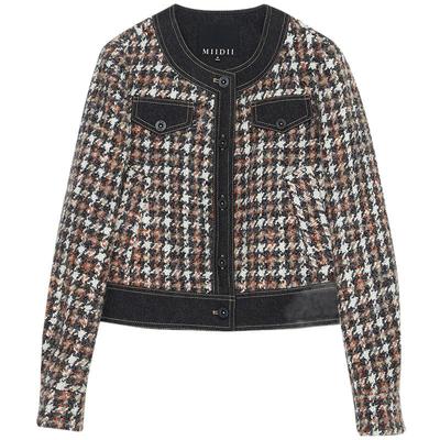 谜底小香风毛呢外套女冬季新品时尚拼接短款粗花呢234MW1512