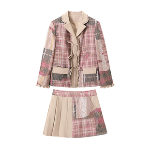 SASSY MOODY 艺术系女孩蕾丝拼接廓形西服复古学院风宽松西装外套