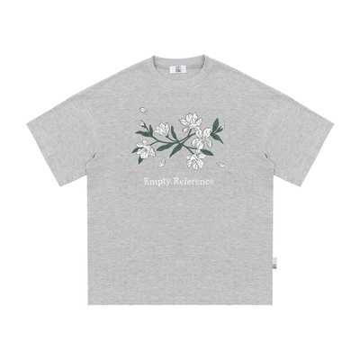 EMPTY REFERENCE麻灰色雪花肌理手绘樱花印花打底衫上衣短袖T恤