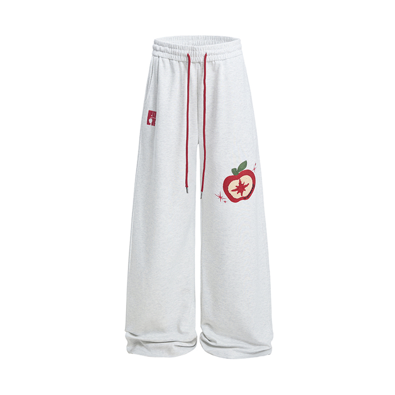 300斤特大码卡通刺绣休闲卫裤女胖mm简约慵懒风灰色运动阔腿裤子