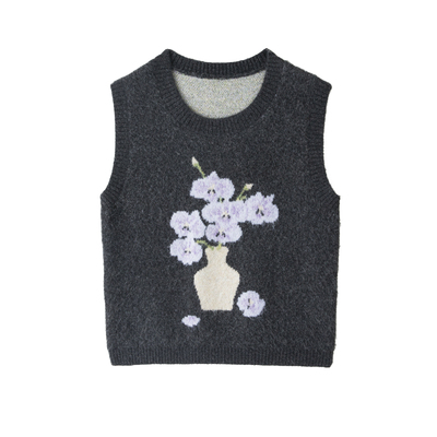 尾鸢录秋冬新款蝴蝶兰提花针织马甲背心原创小众百搭新中式