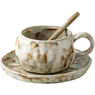 巷子尾〖古朴粗陶咖啡杯〗陶瓷拿铁拉花杯子下午茶咖啡杯碟勺套装