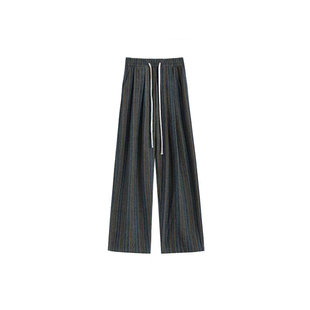 竖条纹毛呢休闲裤女秋冬新款胖妹妹mm梨型身材高腰宽松显瘦阔腿裤